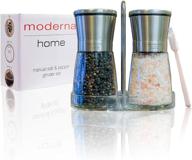 🧂 moderna home salt and pepper grinder set - adjustable coarseness, manual pepper mill, ceramic core - includes free stand and brush - short shakers, salt grinders mills (set of 2) - mh-spg-m2 logo