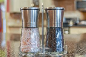 img 1 attached to 🧂 Moderna Home Salt and Pepper Grinder Set - Adjustable Coarseness, Manual Pepper Mill, Ceramic Core - Includes FREE Stand and Brush - Short Shakers, Salt Grinders Mills (Set of 2) - MH-SPG-M2