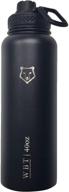 💧 water bear tactical 40 oz stainless steel thermal water bottle - double wall vacuum insulated, bpa free with carry handle, flip top spout screw cap lid, and flex cap lid (black) logo