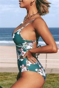 img 2 attached to Trendy and Stylish: CUPSHE Women's Green Floral Lace Up One Piece Swimsuit - Perfect for Summer