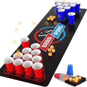 img 4 attached to Goldge Beer Pong Table Mat, Adult Drinking Games Party Set with Drunk Uno, 8 Beer Pong Balls, 30 Beer Pong Cups, and Drunk Games - Perfect Beer Pong Set