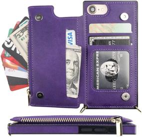 img 1 attached to 👛 Bocasal Crossbody Wallet Case for iPhone 7 Plus/8 Plus with Card Holder - Purple: Shockproof Purse Cover with Removable Cross Body Strap and Zipper Card Slot Protector