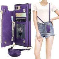 👛 bocasal crossbody wallet case for iphone 7 plus/8 plus with card holder - purple: shockproof purse cover with removable cross body strap and zipper card slot protector logo