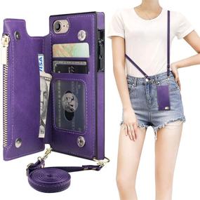 img 4 attached to 👛 Bocasal Crossbody Wallet Case for iPhone 7 Plus/8 Plus with Card Holder - Purple: Shockproof Purse Cover with Removable Cross Body Strap and Zipper Card Slot Protector