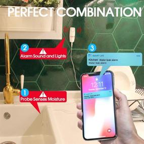 img 3 attached to WiFi Water Leak Detector GMAXT with 100 dB Volume, TUYA Smart APP Water Sensor Alarms, Rechargeable Water Monitor Alarm with Remote Monitoring Ideal for Home Security in Basement, Washer, Bath, Cellar