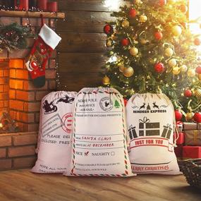 img 1 attached to 🎅 Сани Санты Красные мешки для подарков на Рождество: 3 штуки больших мешков на завязках для подарков на Рождество, сувениров в чулке и украшений для вечеринок - 19,7 x 27,5 дюйма.