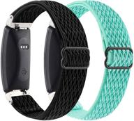 🌊 【2 упаковки】 нейлоновый эластичный ремешок для fitbit inspire 2/inspire/inspire hr, океан зелено-черный плетеный мягкий дышащий браслет для женщин и мужчин, совместимый с fitbit inspire. логотип