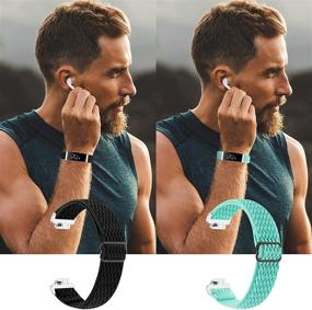 img 1 attached to 🌊 【2 упаковки】 Нейлоновый эластичный ремешок для Fitbit Inspire 2/Inspire/Inspire HR, океан зелено-черный плетеный мягкий дышащий браслет для женщин и мужчин, совместимый с Fitbit Inspire.