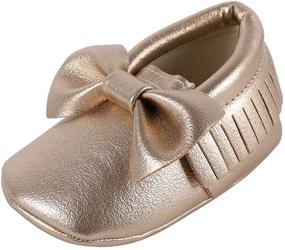 img 4 attached to Weixinbuy Детские мягкие туфельки с мокасинами из PU с бахромой и бантом для мальчиков и девочек