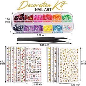 img 3 attached to 🦋 12 листов 3D самоклеящиеся наклейки для ногтей - набор Teenitor Nail Art Decoration с 5 коробками голографической блесткой для ногтей - бабочки, сердца, звезды, кленовый лист и секреты для ногтей и цветочные ломтики