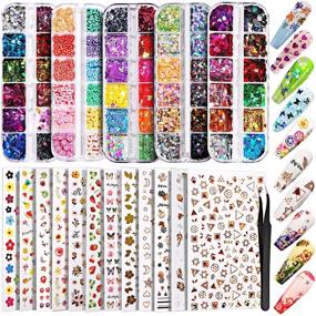 img 4 attached to 🦋 12 листов 3D самоклеящиеся наклейки для ногтей - набор Teenitor Nail Art Decoration с 5 коробками голографической блесткой для ногтей - бабочки, сердца, звезды, кленовый лист и секреты для ногтей и цветочные ломтики