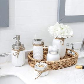 img 2 attached to Mkono White Mason Jar Bathroom Accessories Set – 5 Piece Rustic Country Countertop Fall Decor Including Soap Dispenser, Cotton Swab Holder, Tissue Holder, Toothbrush Holder