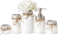 mkono white mason jar bathroom accessories set – 5 piece rustic country countertop fall decor including soap dispenser, cotton swab holder, tissue holder, toothbrush holder logo