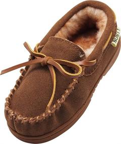 img 4 attached to NORTY Toddler Boys' Girls' Unisex Suede Leather Moccasin Slippers - Fits 2 Sizes Smaller