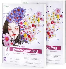 img 4 attached to 🎨 Ohuhu Watercolor Pad Sketchbooks 2 Pack - 140 LB/300 GSM Heavyweight Papers - 9x12IN - 36 Sheets/72 Pages - Glue-Bound Watercolor Paper Pad for Marker, Acrylic, Watercolor, Pen, Pencil Painting - Perfect Christmas Gift