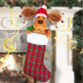 img 4 attached to 🎅 24-Inch Electric Automatic Dog Christmas Stocking Sock with Santa Claus Music - Personalized 3D Red Decoration Ornament for Tree, Gift for Kids in Holiday Family Party