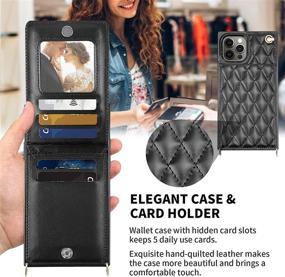 img 3 attached to HOGGU iPhone 12 Pro Max Case: Quilted Leather Wallet with Card Holder and Kickstand - Stylish, Shockproof, and Convenient - Removable Strap - Black - 6.7''