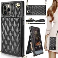 hoggu iphone 12 pro max case: quilted leather wallet with card holder and kickstand - stylish, shockproof, and convenient - removable strap - black - 6.7'' logo