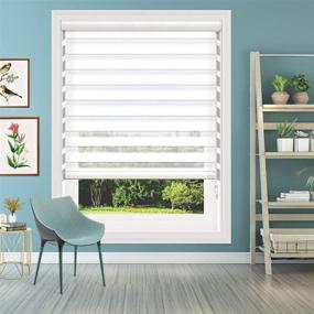 img 4 attached to 🪟 Custom Cut to Size White Zebra Blinds: Sheer or Privacy Light Control Corded Blinds with Dual Layer Roller Shades [Size W 34 x H 60]