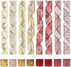 img 4 attached to 🎄 MTSCE Christmas Tree Ribbon Garland Red Gold - Christmas Wrapping Ribbon for Gift Wrapping, Home Decoration - 8PCS (2.48 Inch x 6 Yards)