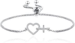 img 4 attached to 🎁 Hxillery 925 Sterling Silver Cross Heart Bracelet with Infinity Charm - Adjustable Evil Eye Jewelry for Women, Girls - Perfect Gifts for Friends, Birthdays, Christmas