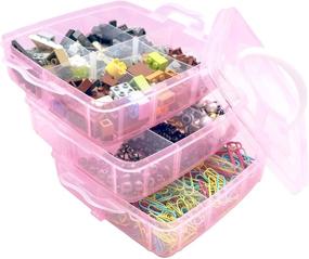 img 2 attached to 2 Pack - Pink Stackable Craft Organizer Box, 3-Layer Small Storage Container Case with Adjustable Compartments - Ideal for Beads, Crafts, Jewelry, Fishing Tackle (5.75 x 5.75 x 5 inches)