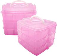 2 pack - pink stackable craft organizer box, 3-layer small storage container case with adjustable compartments - ideal for beads, crafts, jewelry, fishing tackle (5.75 x 5.75 x 5 inches) logo