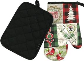 img 1 attached to 🏡 Кухонные полотенца и прихватки Serafina Home Christmas Lodge: Набор с березовой клеткой Patch Joy Peace Love Традиционный стиль (праздничный лог зимнего дома)