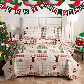 img 4 attached to 🦌 TIGONA Christmas Quilt Sets Queen Size - Rustic Lodge Deer Bedding Sets with Snowman Print - Soft & Lightweight Bed Decor Coverlet Set