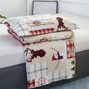 img 1 attached to 🦌 TIGONA Christmas Quilt Sets Queen Size - Rustic Lodge Deer Bedding Sets with Snowman Print - Soft & Lightweight Bed Decor Coverlet Set