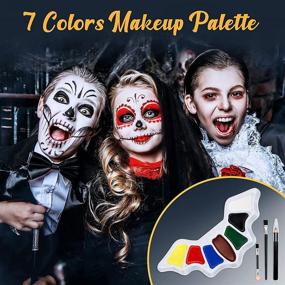 img 1 attached to 🎃 Набор для макияжа на Хэллоуин "Face Paint" - идеальный набор для взрослых, детей и девочек - образы зомби, клоуна и вампира с пугающими эффектами, кровью и восковыми шрамами - идеально подходит для семейных косплей-вечеринок.