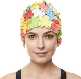 img 3 attached to 🌸 BEEMO Floral Petal Women's Bathing Swim Cap - Retro Swim Hat for Long/Short Hair