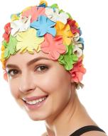 🌸 beemo floral petal women's bathing swim cap - retro swim hat for long/short hair logo