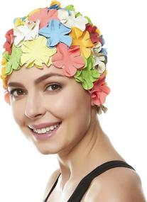 img 1 attached to 🌸 BEEMO Floral Petal Women's Bathing Swim Cap - Retro Swim Hat for Long/Short Hair