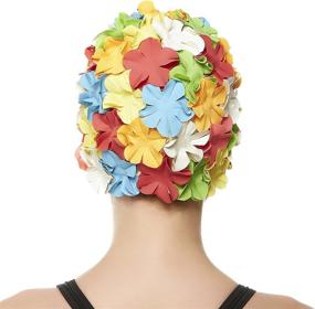 img 2 attached to 🌸 BEEMO Floral Petal Women's Bathing Swim Cap - Retro Swim Hat for Long/Short Hair