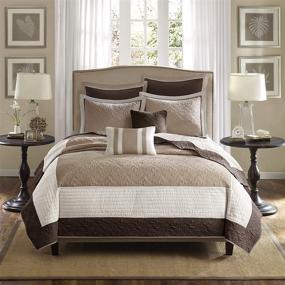 img 4 attached to 🛏️ Madison Park Attingham Reversible Quilt Set - Luxe Damask Stitching Design, All Season, Lightweight Coverlet, Cozy Bedding, Matching Shams, Decorative Pillows, Beige King/California King Size (104"x94") 7 Piece