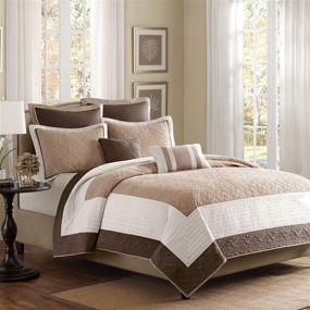 img 2 attached to 🛏️ Madison Park Attingham Reversible Quilt Set - Luxe Damask Stitching Design, All Season, Lightweight Coverlet, Cozy Bedding, Matching Shams, Decorative Pillows, Beige King/California King Size (104"x94") 7 Piece