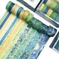 🌼 washi tape set: van gogh starry night floral blue yellow green - perfect for kids & adults, scrapbooking, bullet journals & more! logo