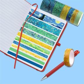 img 1 attached to 🌼 Набор Washi-лент: Van Gogh Звездная ночь, Синий, Желтый, Зеленый - Идеально подходит для детей и взрослых, Скрапбукинга, Бюллет-журналов и многого другого!