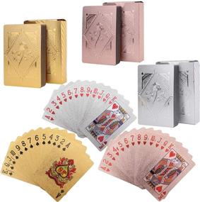 img 4 attached to Premium Jucoan Waterproof Poker Cards - 6 Decks of Gold, Silver, and Pink Foil Playing Cards for Party Games