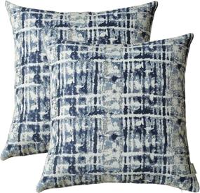 img 4 attached to 🛋️ ROMANDECO Navy Blue Jacquard Decorative Throw Pillow Covers - Pack of 2, 18x18 inch (45cm) for Couch, Sofa, and Bedroom