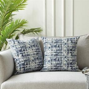 img 3 attached to 🛋️ ROMANDECO Navy Blue Jacquard Decorative Throw Pillow Covers - Pack of 2, 18x18 inch (45cm) for Couch, Sofa, and Bedroom