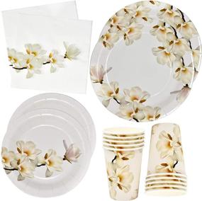 img 4 attached to 🌸 Floral White Magnolia Blossom Party Supplies Set for Bridal, Baby Shower, Wedding, and More!