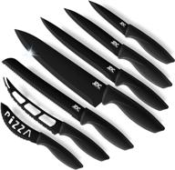 🔪 lux decor collection 7-piece stainless steel black knives set for kitchen - sharp, rustproof, and scratch-resistant - serrated knife set logo