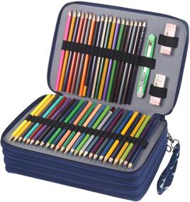 img 1 attached to Shulaner 200 Slots Colored Pencil Case With Zipper Closure Large Capacity Oxford Pen Organizer For Prismacolor Watercolor Pencils Crayola Colored Pencils Or Marco Pencils (Blue Star)