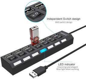 img 1 attached to Multi-Port USB Hub 2.0 Splitter with Individual ON/Off Switches and LEDs - Ideal for PC, Mac, Laptop, Surface, and More