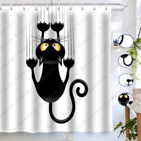img 1 attached to 🐱 Cartoon Cute Kitten Black Cat Shower Curtain Set - Minimalist Aesthetics with 12 Hooks, 72x72In