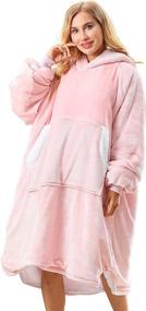 img 4 attached to Reepow Oversized Hoodie Sweatshirt Blanket - Pink Sherpa Sweater for Adults: 🎁 Giant Hood, Large Pocket, Elastic Cuff, Reversible - Super Cozy and Warm Gift