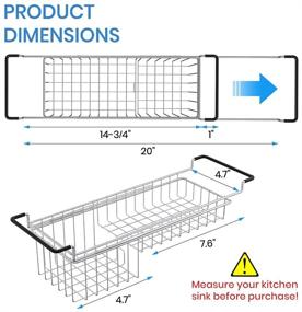 img 2 attached to 🧽 Stainless Steel Sink Caddy Sponge Holder Kitchen Organizer | Farmhouse Sink Accessories for Rag Detergent Brush Dishwashing Liquid Rack | Expandable 14-3/4" to 20" Size