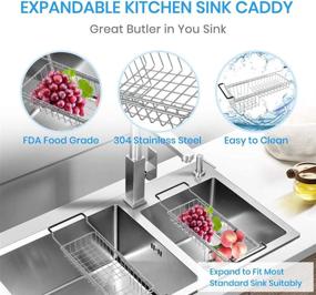 img 3 attached to 🧽 Stainless Steel Sink Caddy Sponge Holder Kitchen Organizer | Farmhouse Sink Accessories for Rag Detergent Brush Dishwashing Liquid Rack | Expandable 14-3/4" to 20" Size